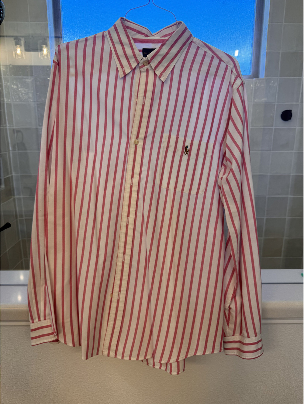 Ralph Lauren red white striped button down shirt